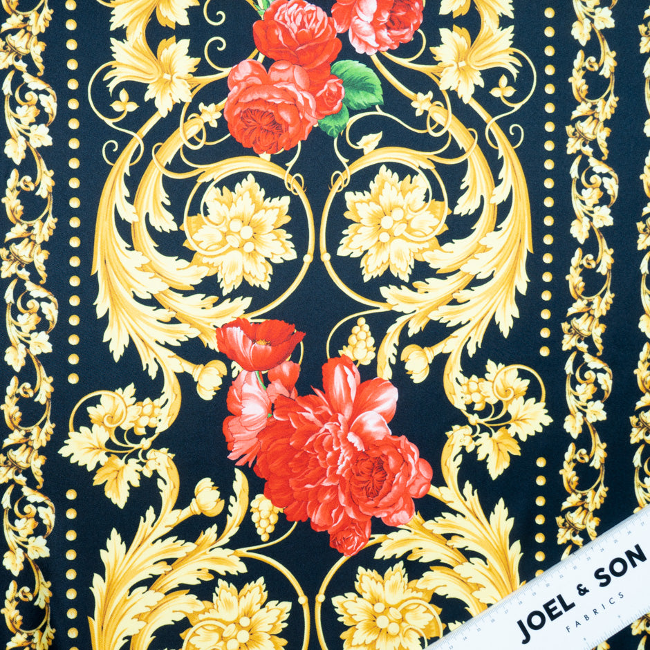 Red Rose & Yellow Baroque Printed Silk Twill