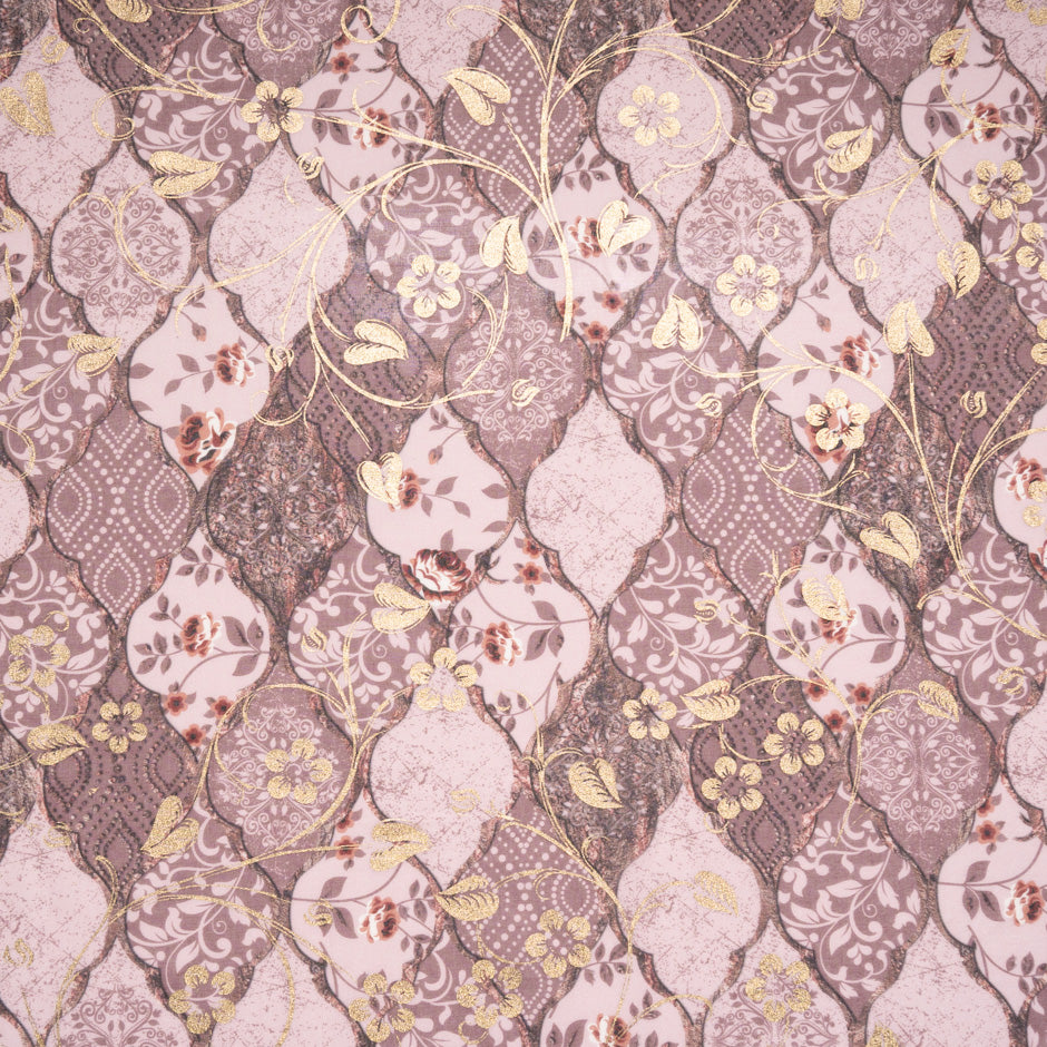 Gold Floral Laminated Antique Pink Cotton Voile