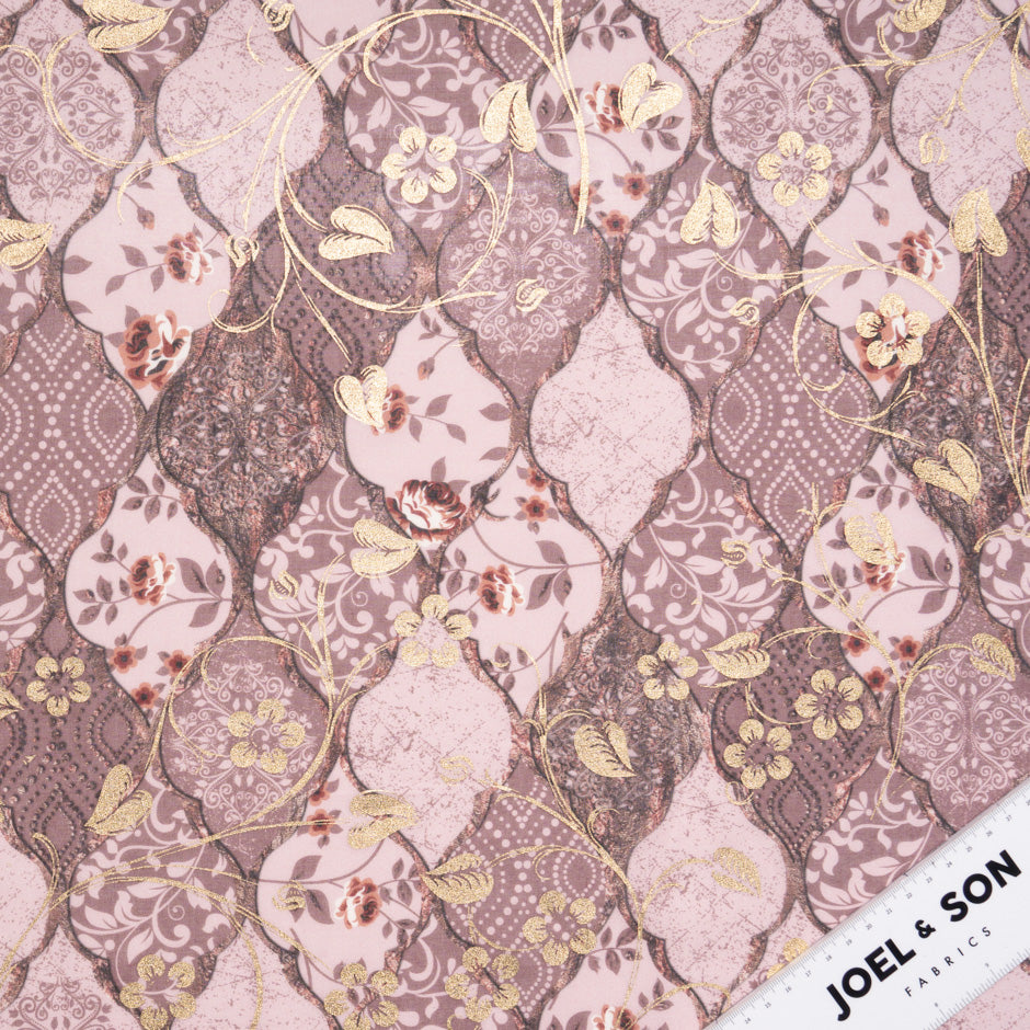 Gold Floral Laminated Antique Pink Cotton Voile