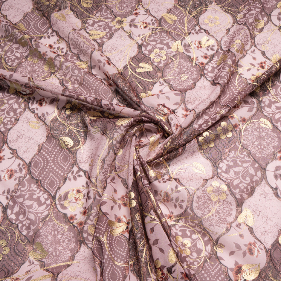 Gold Floral Laminated Antique Pink Cotton Voile