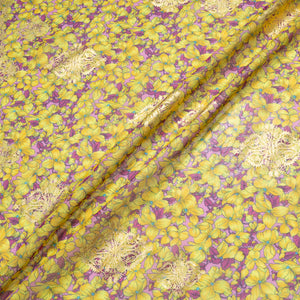 Yellow Floral Printed Pink Laminated Cotton Voile