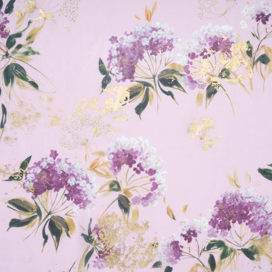 Floral Printed Baby Pink Laminated Cotton Voile