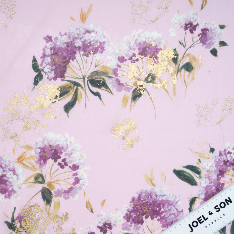 Floral Printed Baby Pink Laminated Cotton Voile