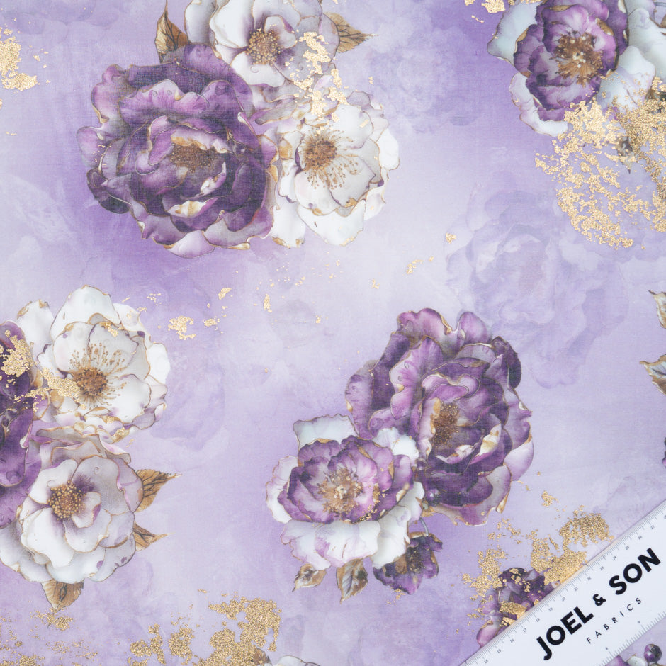Floral Printed Purple Laminated Cotton Voile