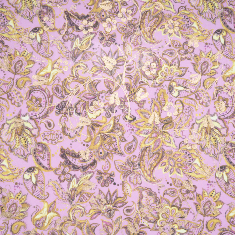 Yellow Floral Printed Lilac Laminated Cotton Voile
