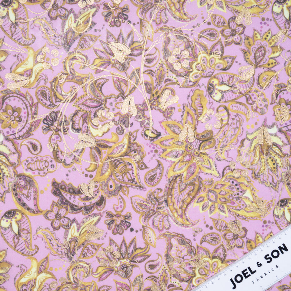 Yellow Floral Printed Lilac Laminated Cotton Voile