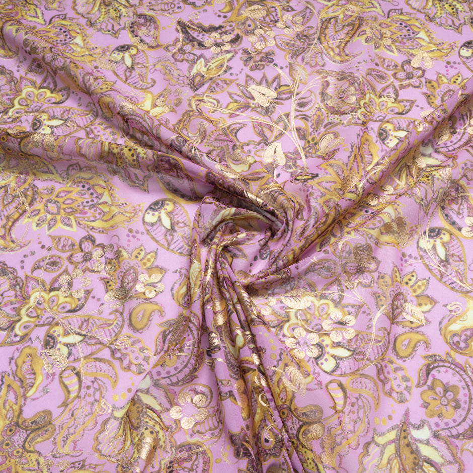 Yellow Floral Printed Lilac Laminated Cotton Voile