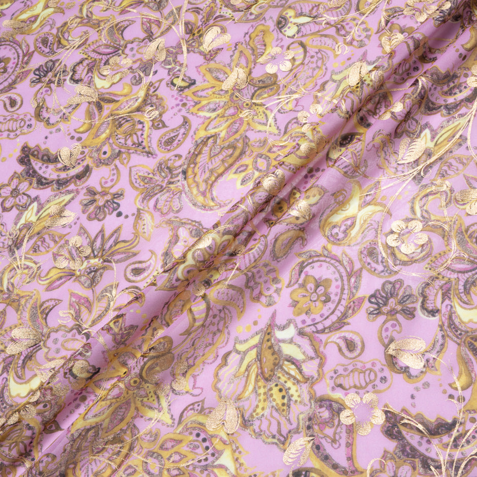 Yellow Floral Printed Lilac Laminated Cotton Voile