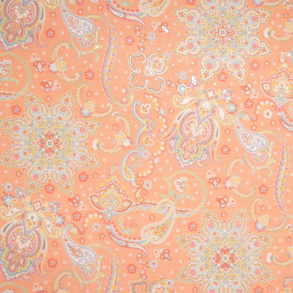 Vision Printed Soft Orange Metallic Cotton Voile