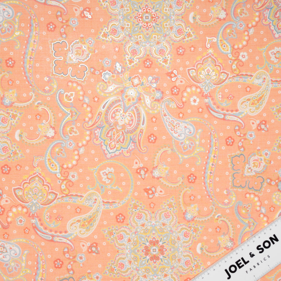 Vision Printed Soft Orange Metallic Cotton Voile