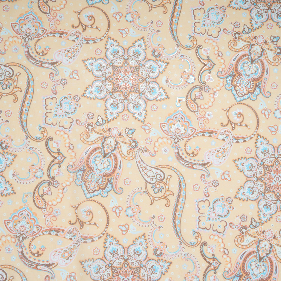 Blue & Beige Vision Printed Metallic Cotton Voile