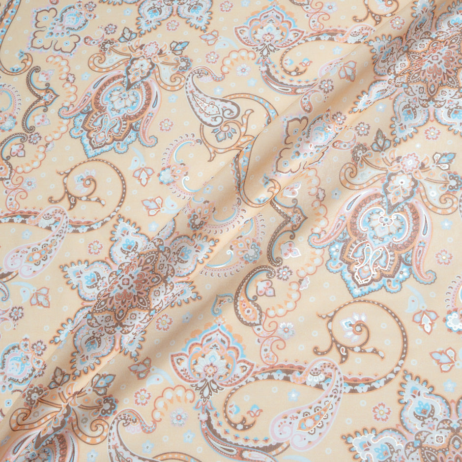 Blue & Beige Vision Printed Metallic Cotton Voile