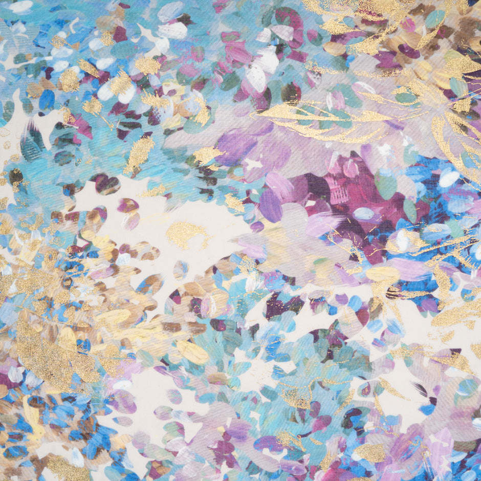 Multi-Coloured Abstract Floral Laminated Cotton Voile