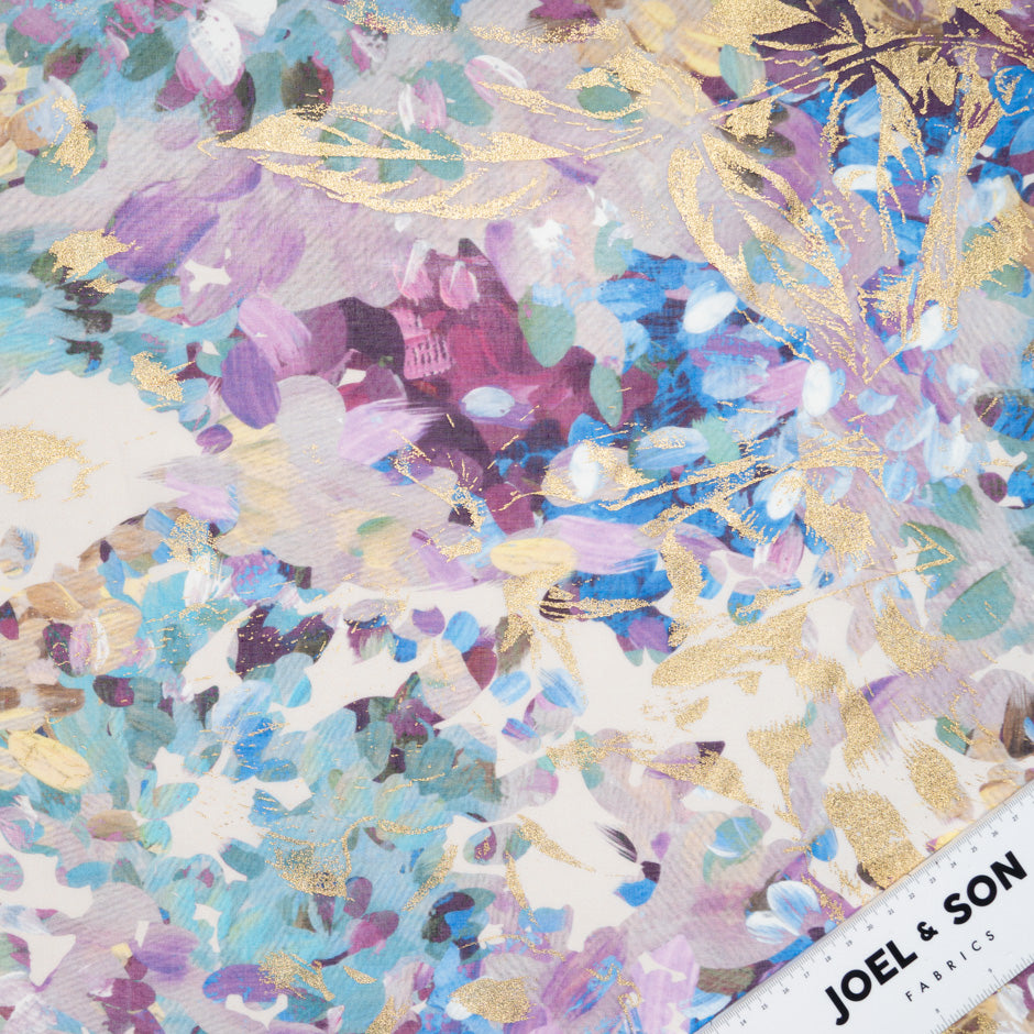 Multi-Coloured Abstract Floral Laminated Cotton Voile