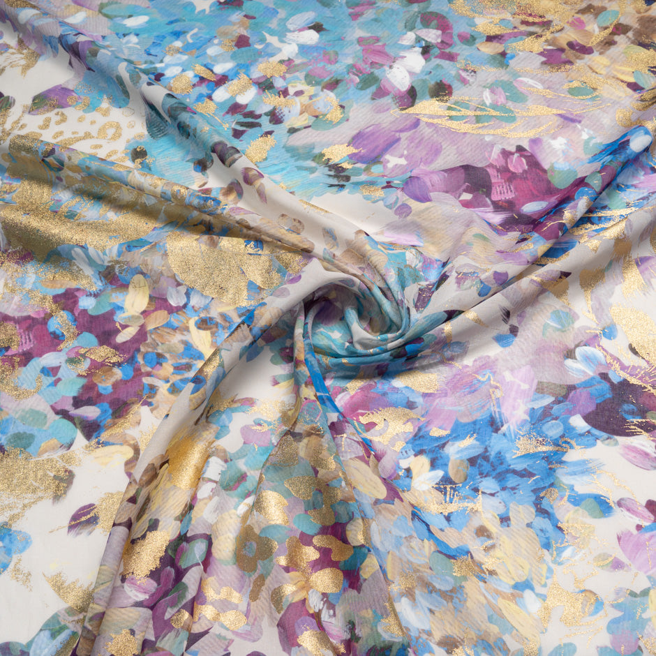 Multi-Coloured Abstract Floral Laminated Cotton Voile