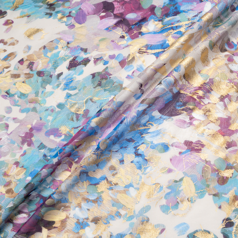 Multi-Coloured Abstract Floral Laminated Cotton Voile
