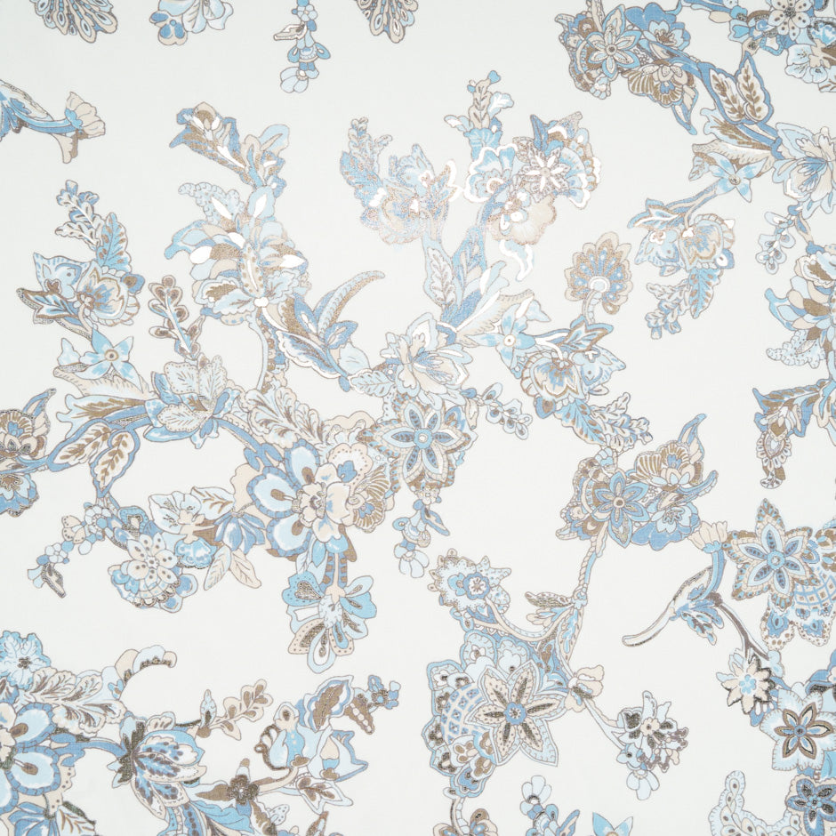 Blue Vision Printed Floral Metallic Luxury Cotton