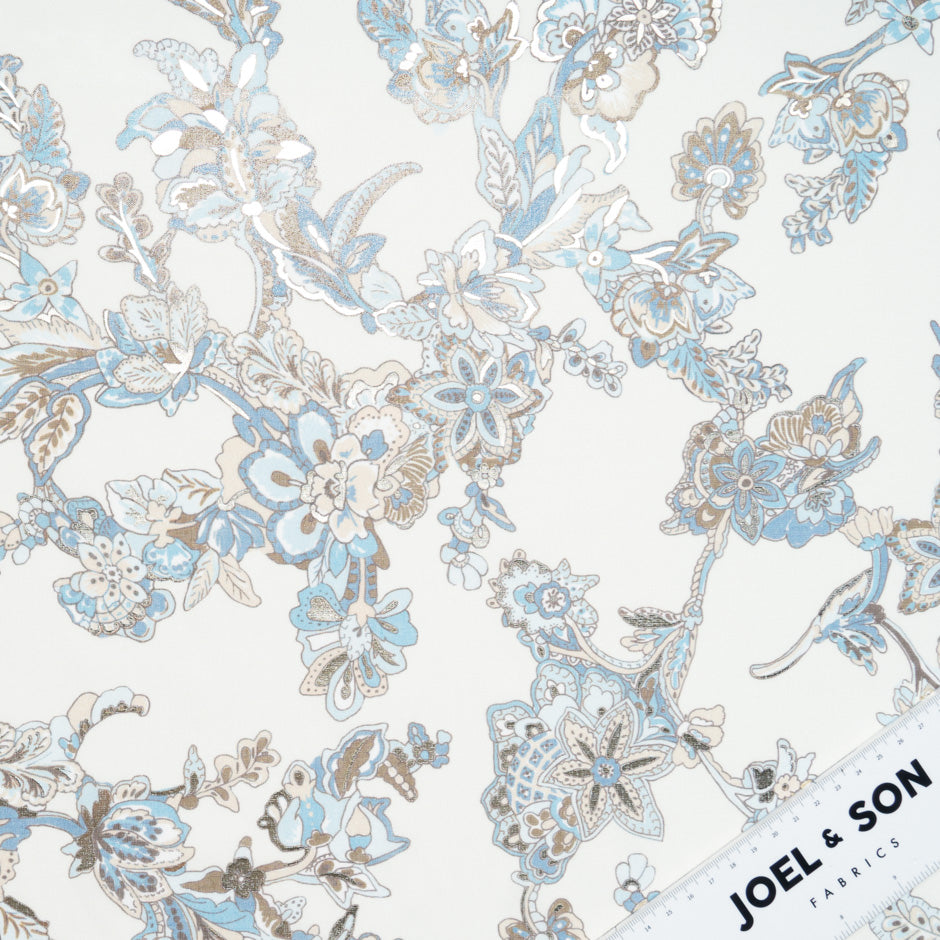 Blue Vision Printed Floral Metallic Luxury Cotton