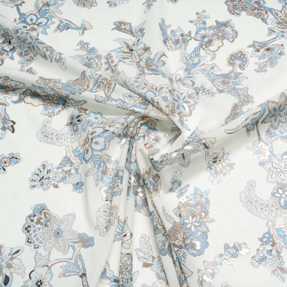 Blue Vision Printed Floral Metallic Luxury Cotton