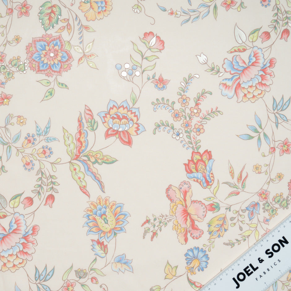 Multi-Coloured Floral Metallic Cotton Voile