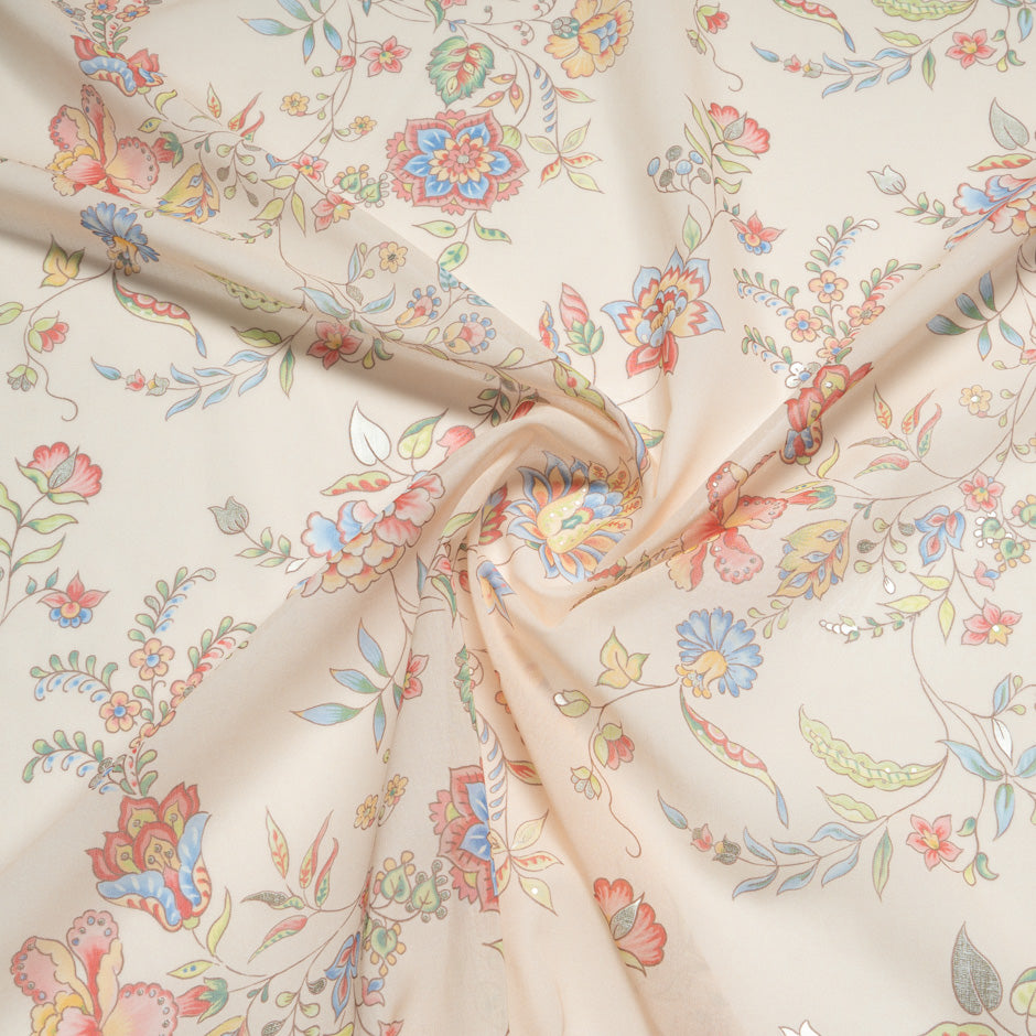 Multi-Coloured Floral Metallic Cotton Voile