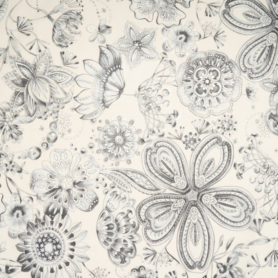 Soft Black Floral Vision Printed Sand Cotton Voile