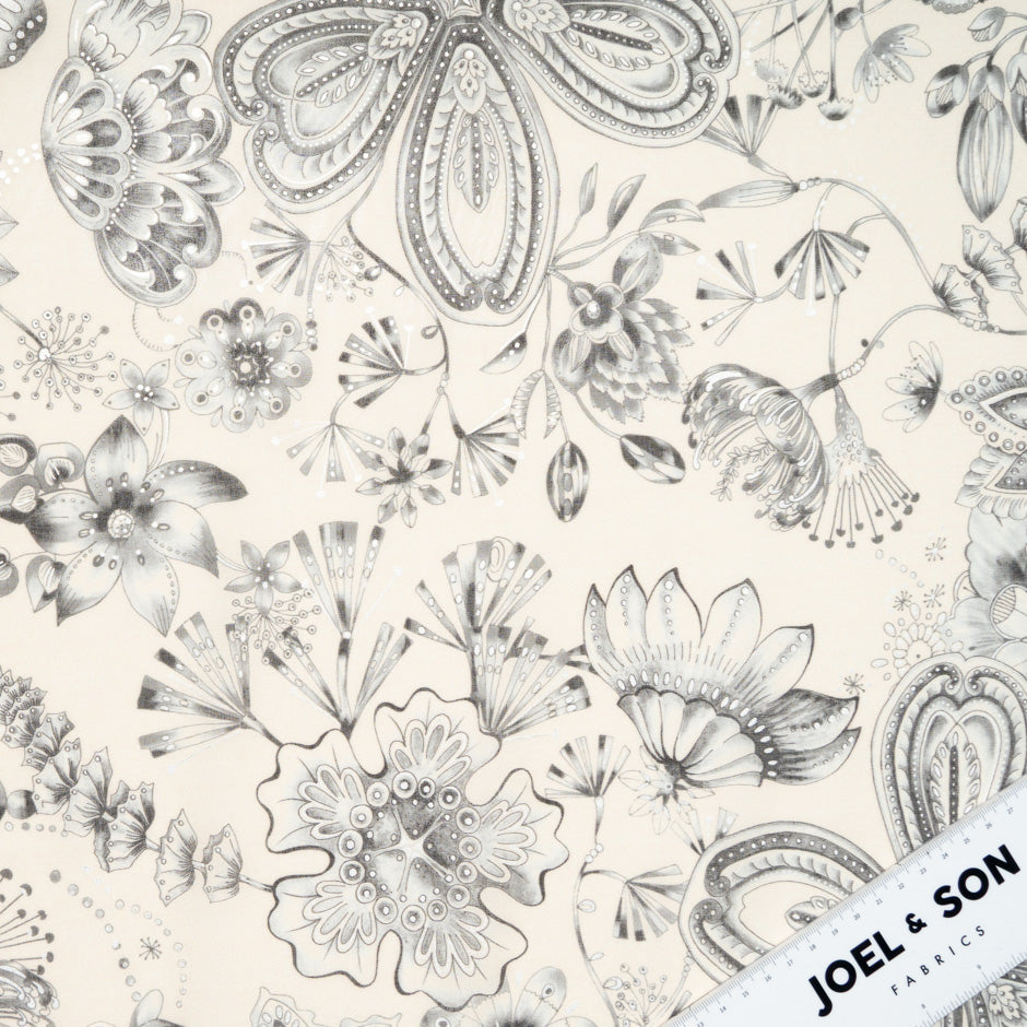 Soft Black Floral Vision Printed Sand Cotton Voile