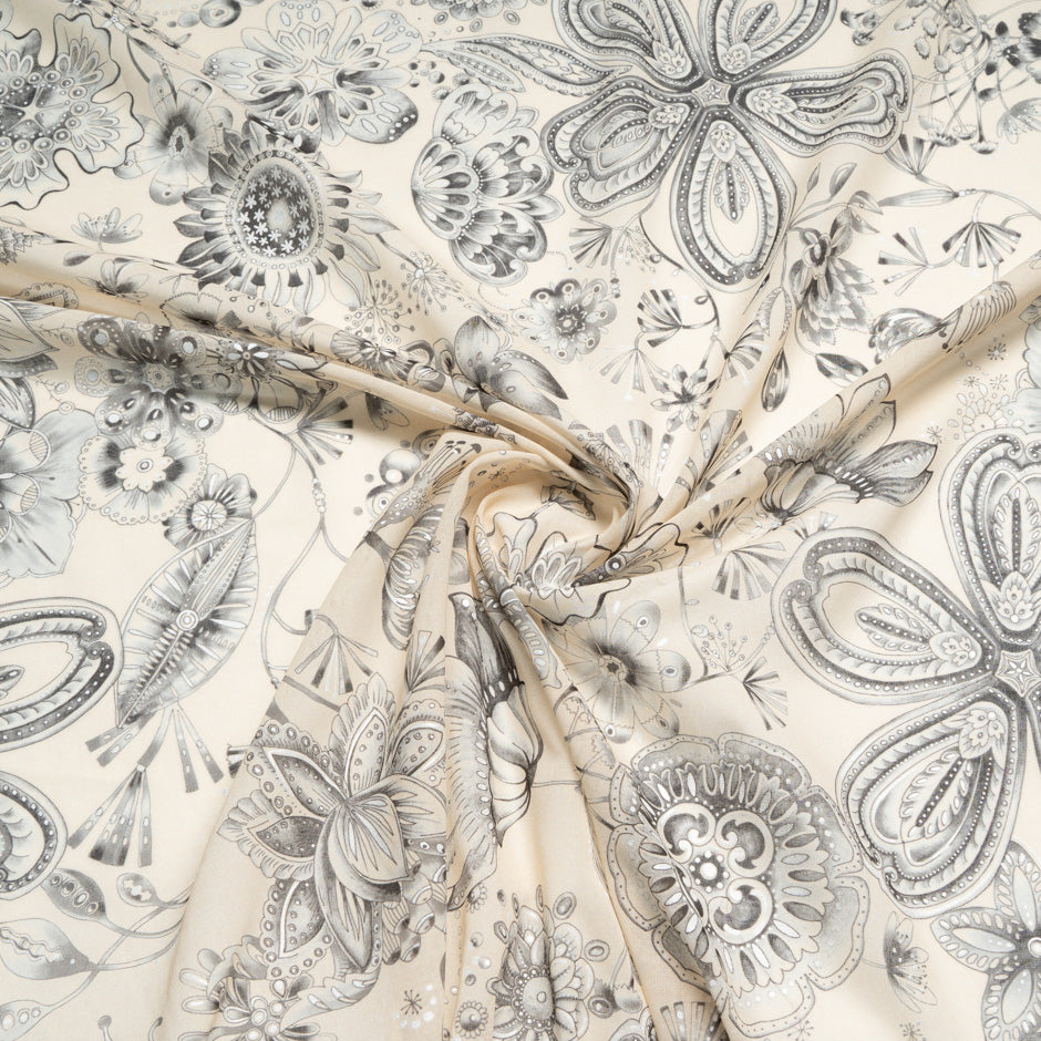 Soft Black Floral Vision Printed Sand Cotton Voile