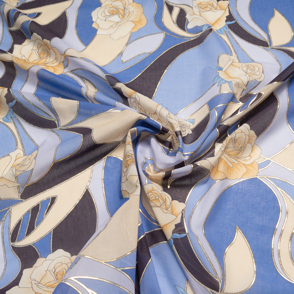 Yellow Rose & Blue Laminate Cotton Voile