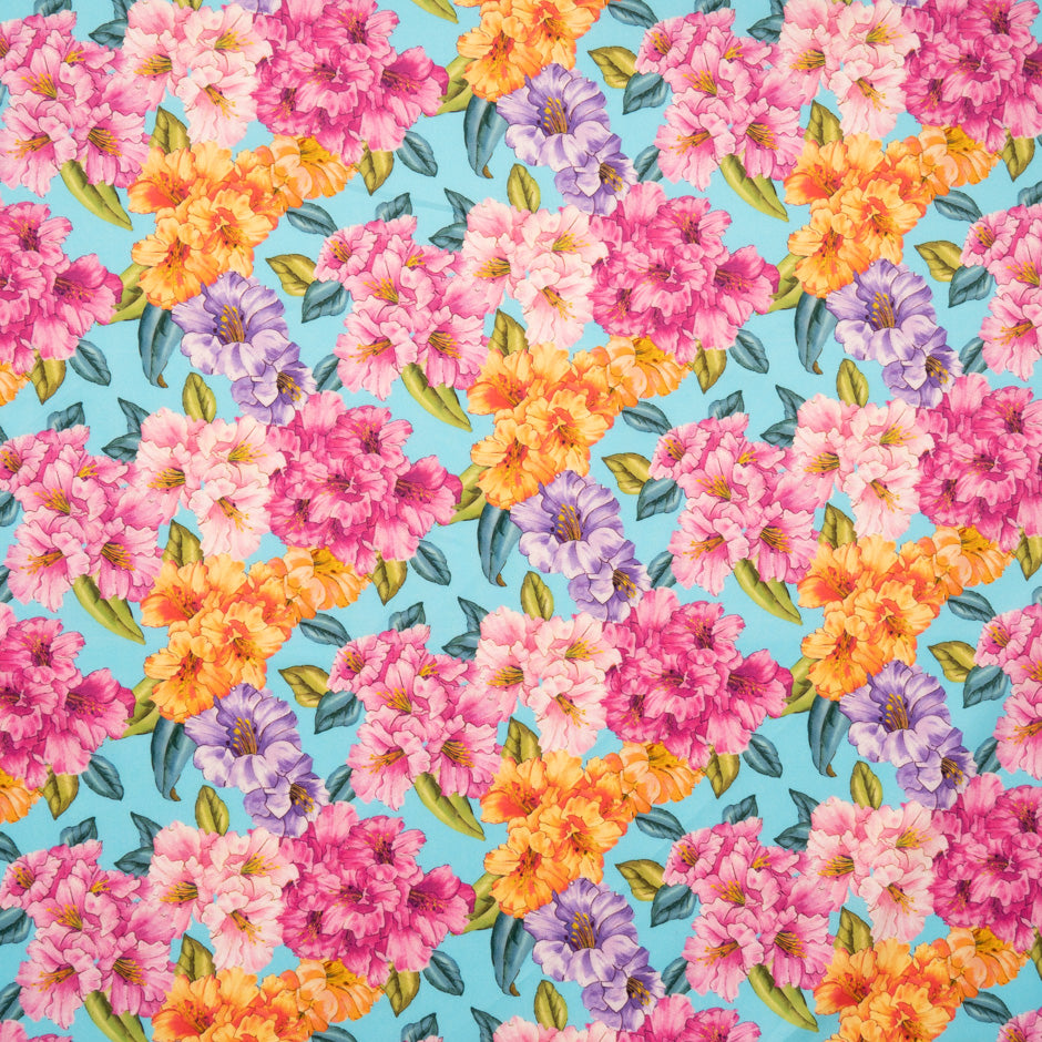 Pink & Orange Floral Printed Sky Blue Pure Cotton