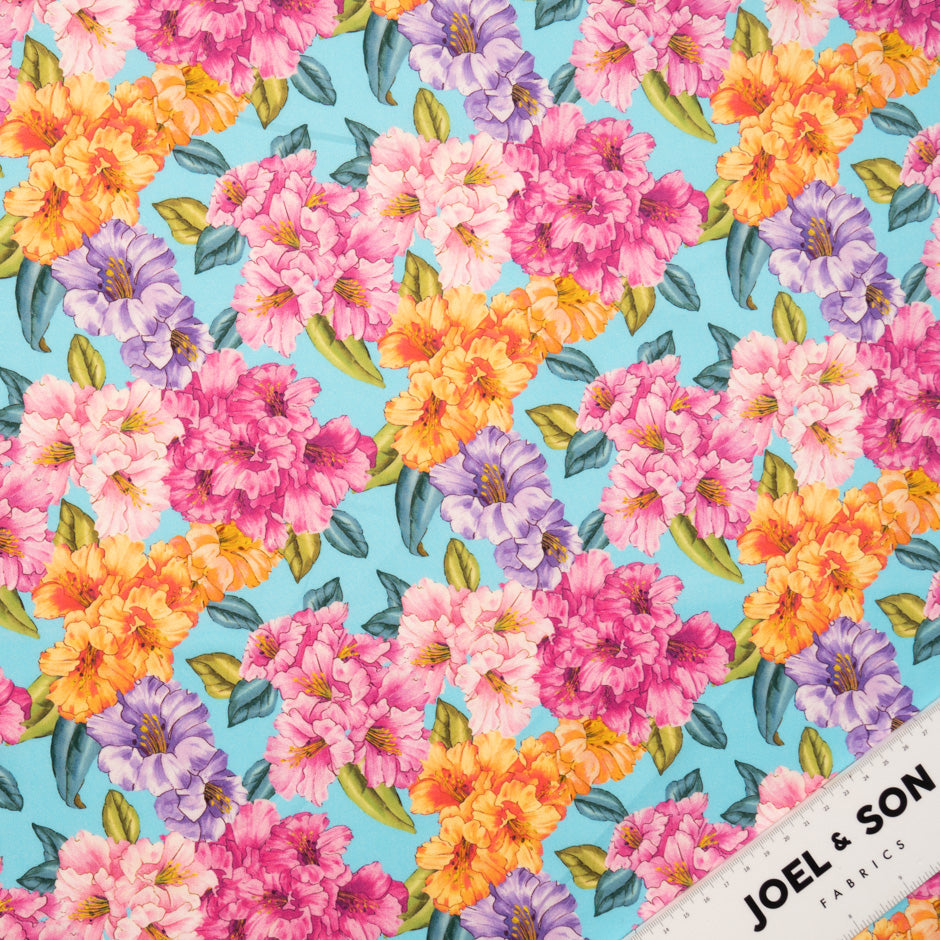 Pink & Orange Floral Printed Sky Blue Pure Cotton