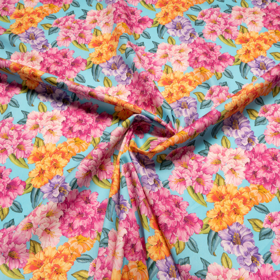 Pink & Orange Floral Printed Sky Blue Pure Cotton