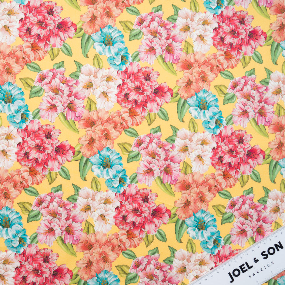 Multi Floral Printed Yellow Pure Cotton