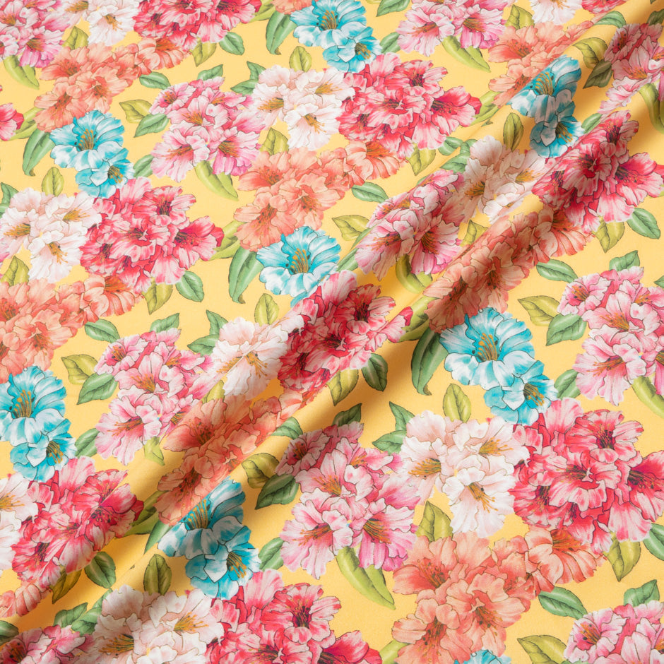 Multi Floral Printed Yellow Pure Cotton