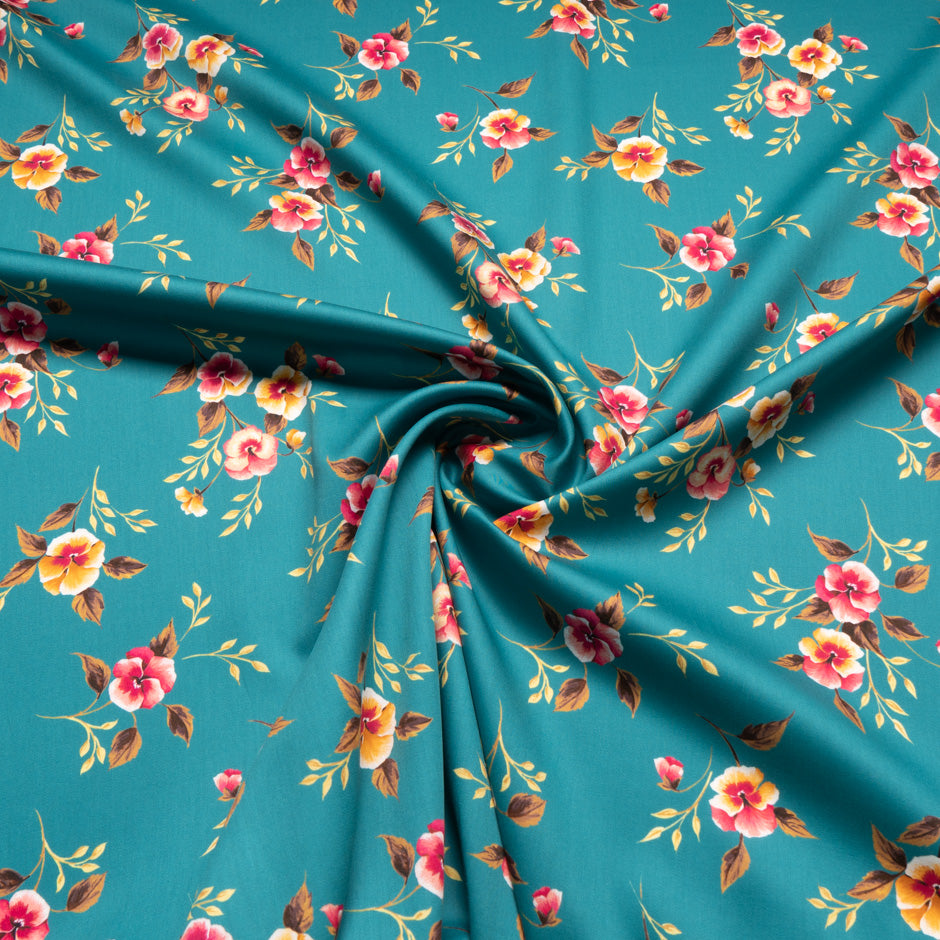 Pink & Orange Floral Sea Blue Luxury Cotton