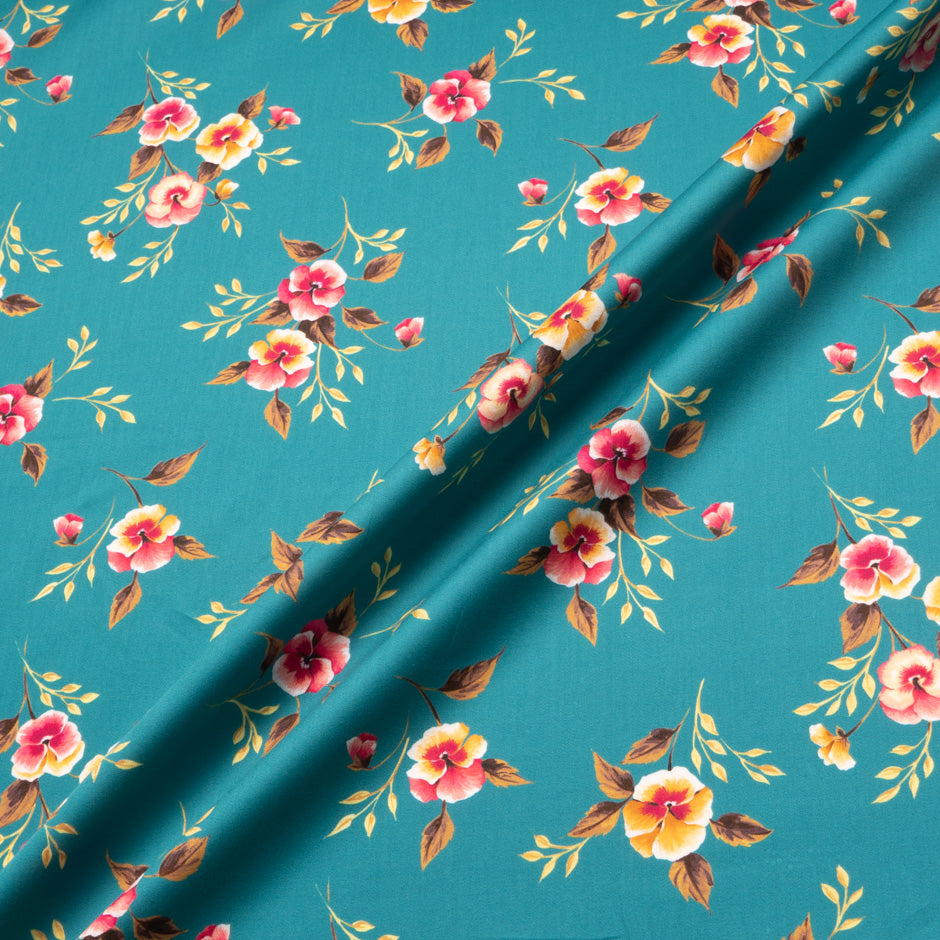 Pink & Orange Floral Sea Blue Luxury Cotton
