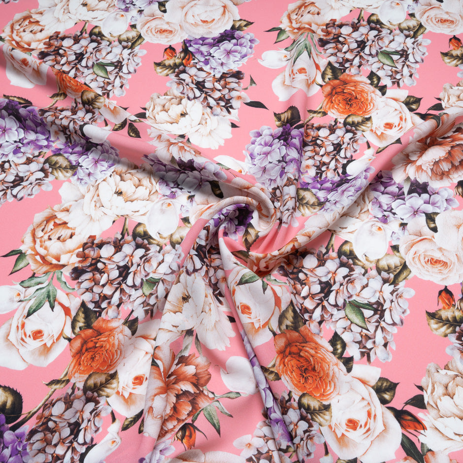 Rose Floral Printed Pink Silk Georgette