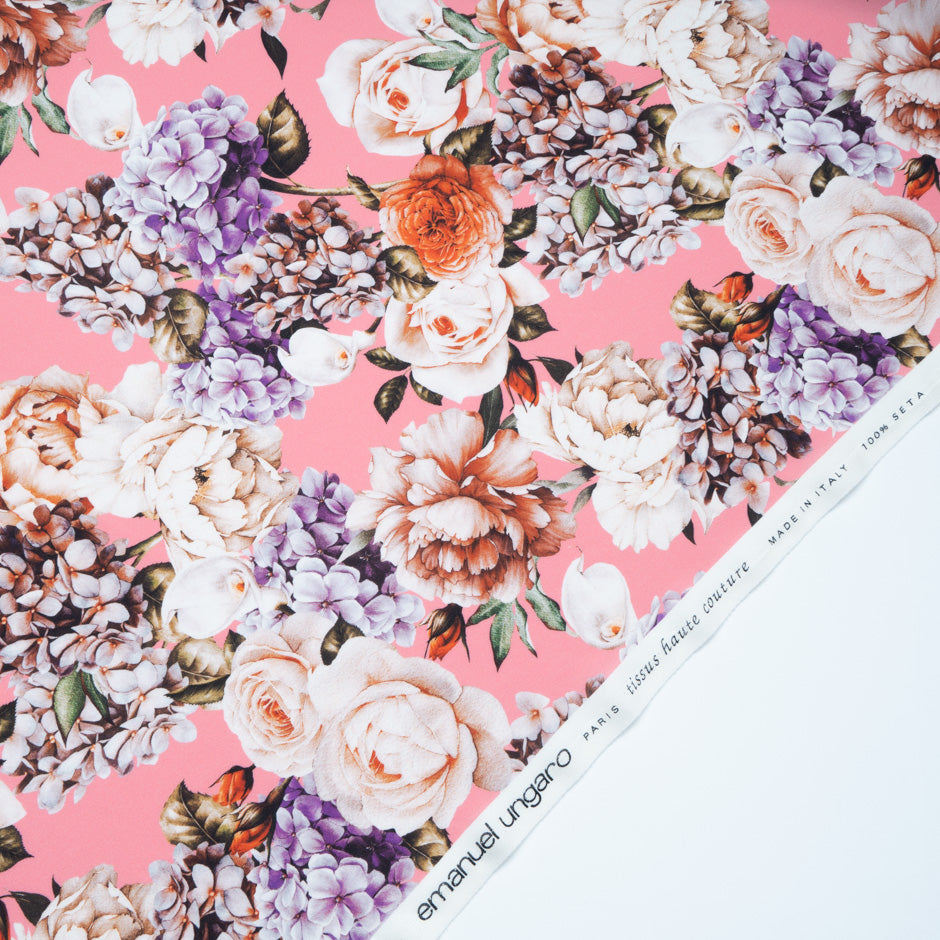 Rose Floral Printed Pink Silk Georgette