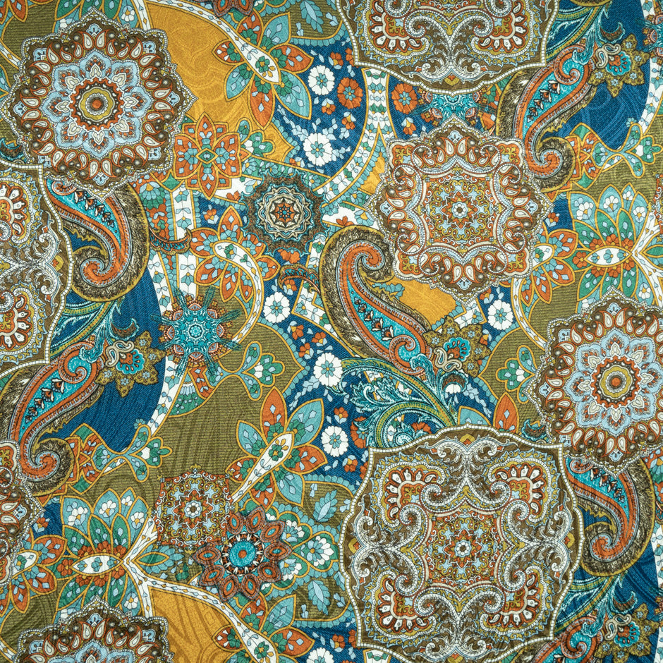 Kaleidoscopic Floral Mustard Printed Silk Jacquard