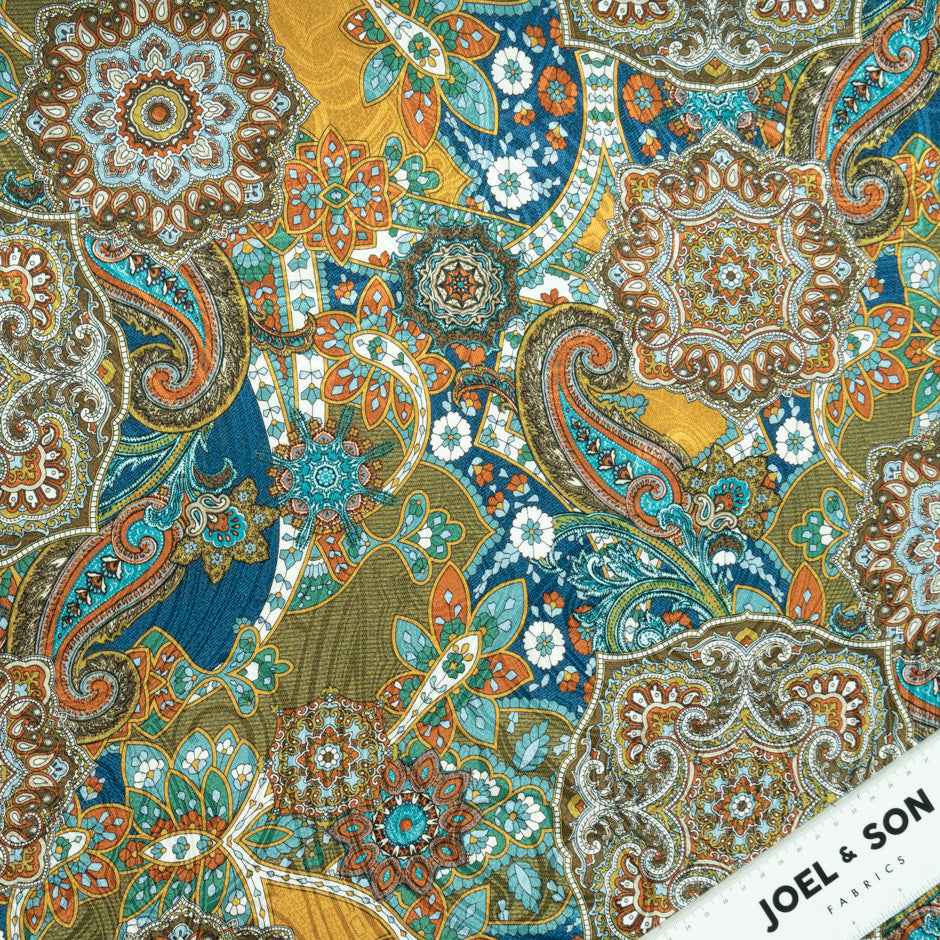 Kaleidoscopic Floral Mustard Printed Silk Jacquard