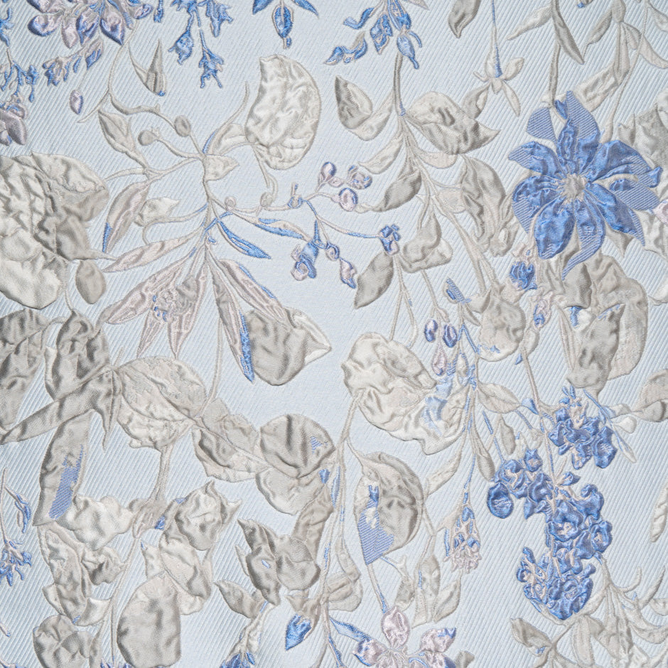 Blue & Taupe Floral Metallic Cloqué