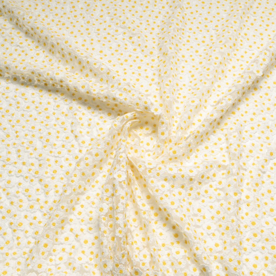 Daisy Floral Embroidered White Tulle