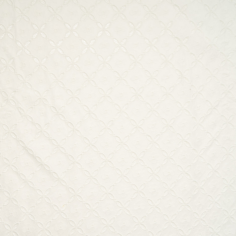 Geometric Open Work Embroidered Ivory Cotton