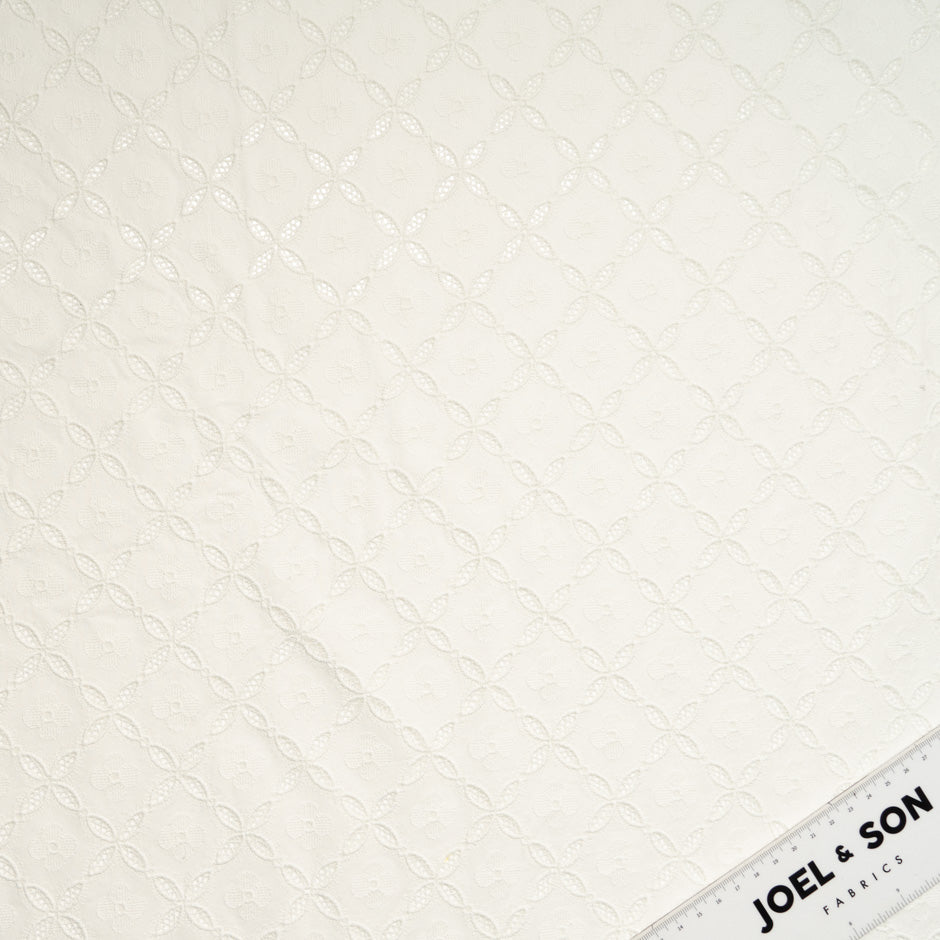 Geometric Open Work Embroidered Ivory Cotton