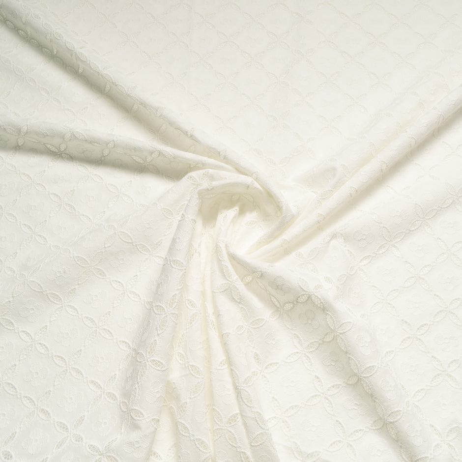 Geometric Open Work Embroidered Ivory Cotton