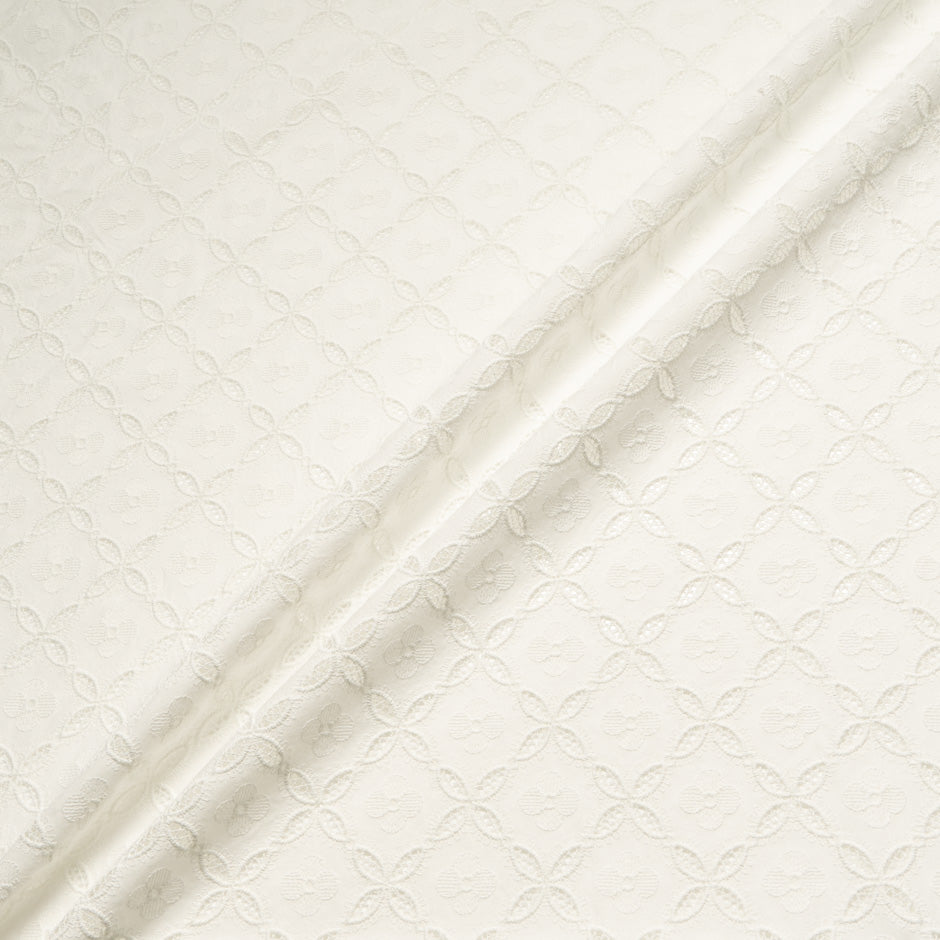 Geometric Open Work Embroidered Ivory Cotton