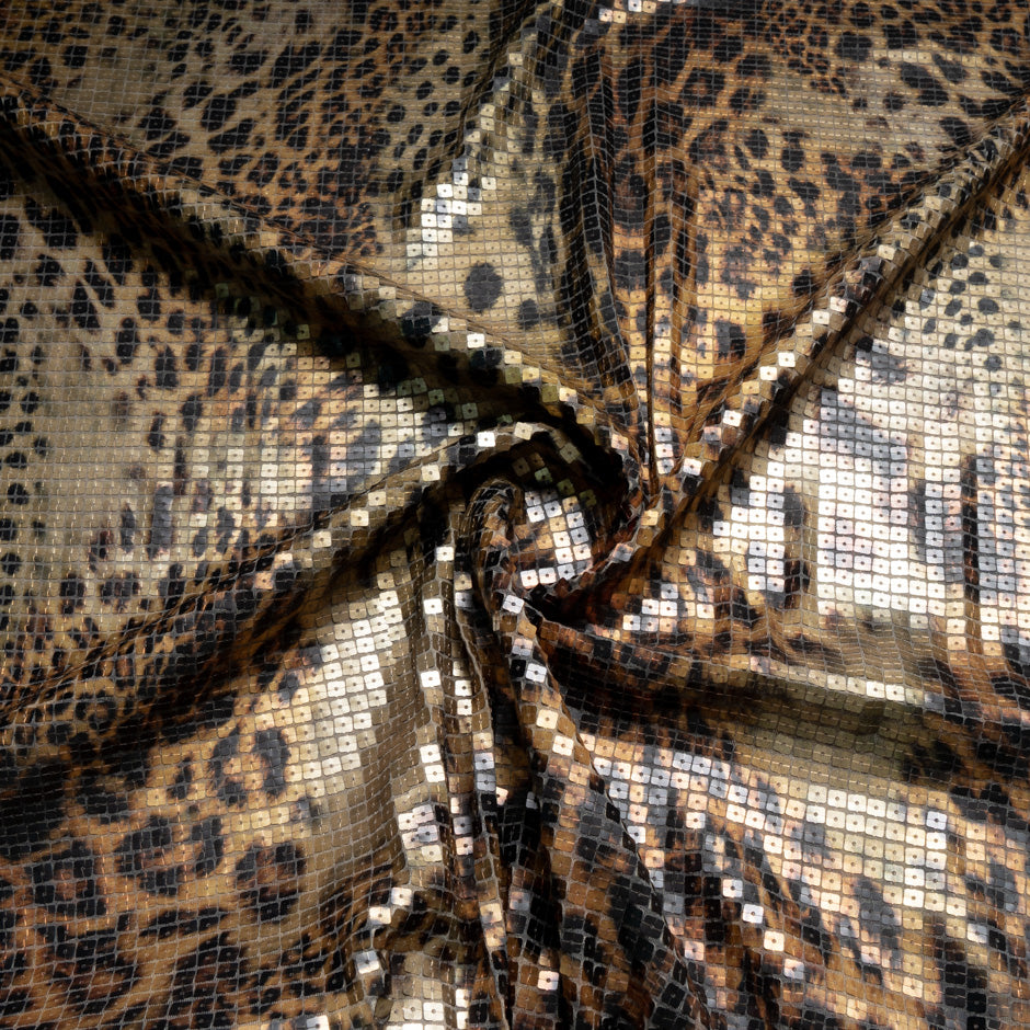 Brown Animal Style Sequinned Jersey (A 3m Piece)