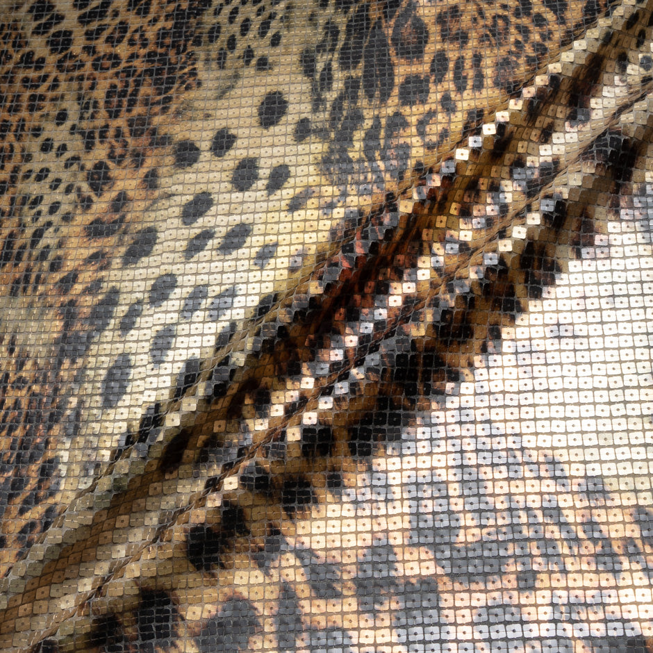 Brown Animal Style Sequinned Jersey (A 3m Piece)