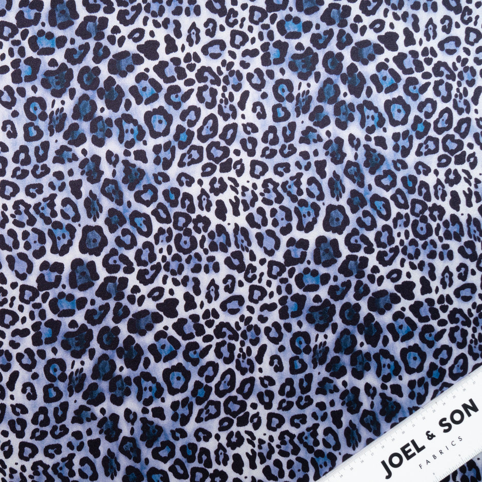 Blue/Black Animal Printed Stretch Silk Satin