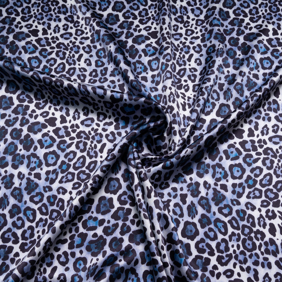 Blue/Black Animal Printed Stretch Silk Satin